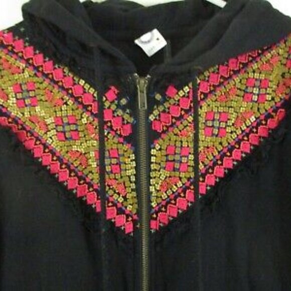 Anthropologie Akemi + Kin Black Embroidered Beaded Black Zip Up Hoodie XS - Picture 2 of 2